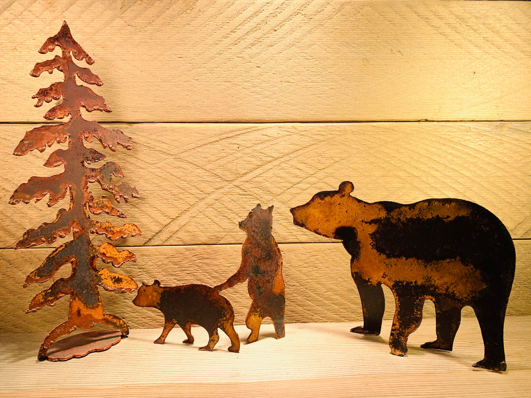 Bear Family with Mother, 2 Cubs and Tree