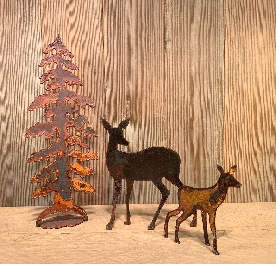 Deer Family with Mother, Fawn and Tree