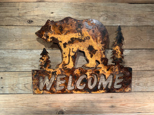 Welcome Sign Bear and Trees