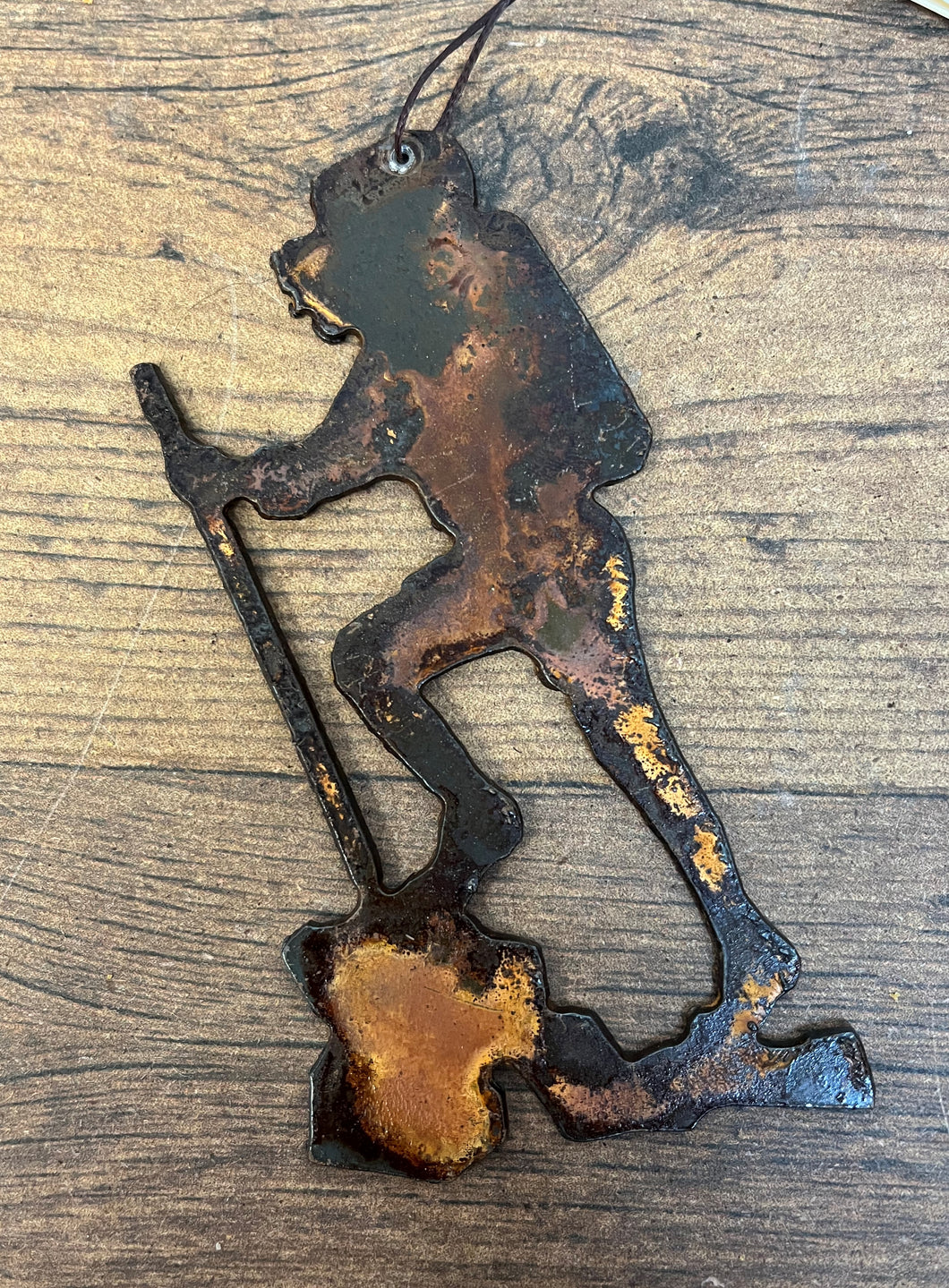 Hiker - Rusted Metal Ornament